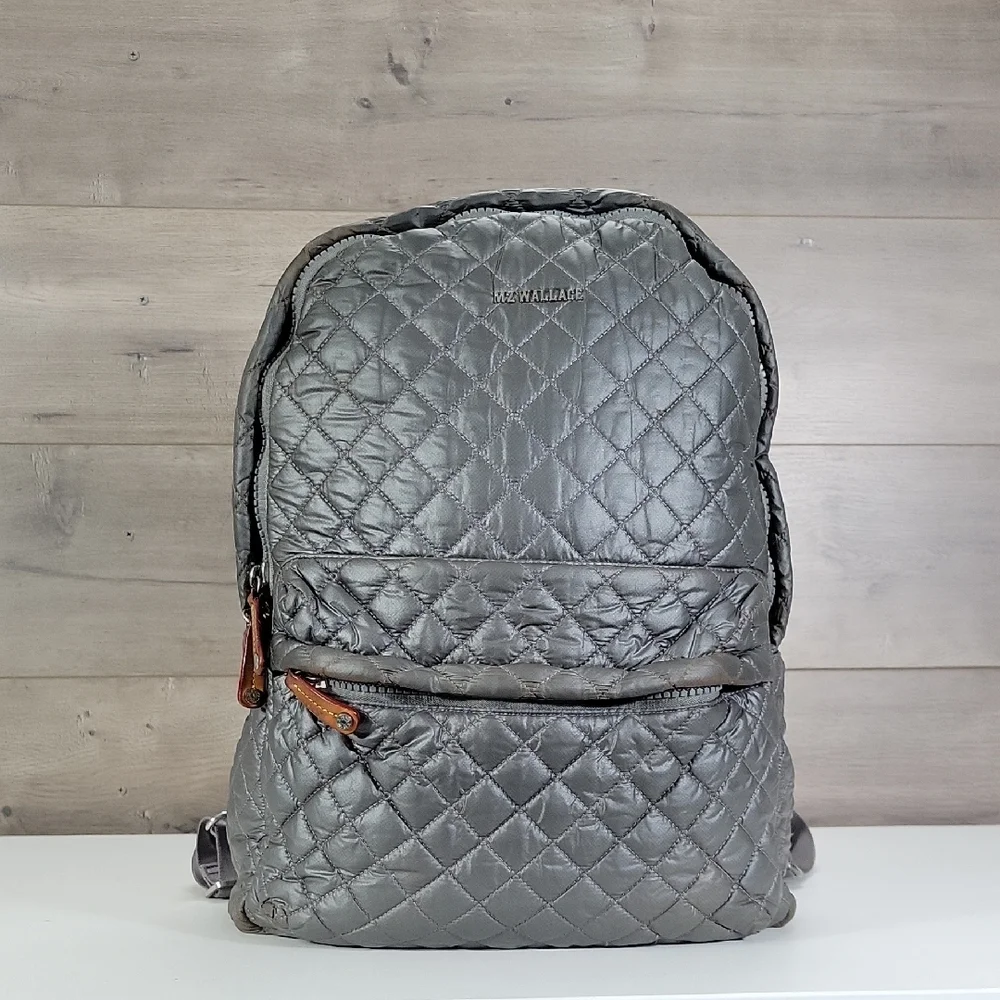 MZ Wallace Quilted Gray Nylon Backpack